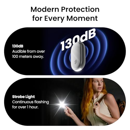 SwitchBot 130 dB Personal Safety Alarm for Women with Apple Find My APP, Extra-Loud Siren & Strobe Light, Waterproof Self Defense Keychain for Women, College Girls and Kids (White) - color: White
