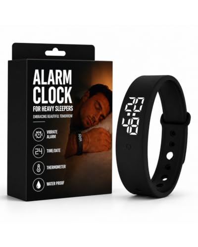 Vibrating Alarm Wristband Clock Watch for Heavy Sleepers, Fit Sleeps Rise Bracelet Bands for Deaf People, Wearable Vibration Wrist Alarm Waterproof Silent Alarms Wristband for Men & Women - color: Black