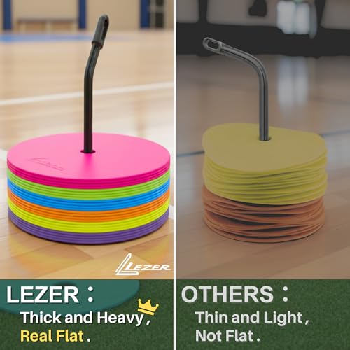 LEZER 9 Inch Flat Cones, Spot Markers, Soccer Cones, Field Court Markers, Sit Spots, Flat Discs, Soccer Training Equipment, Agility Practice, Football, Made in Taiwan - style: 9 inch with 24 pcs