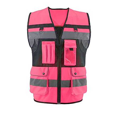Safety Vest High Visibility Reflective Construction Vest for Men - color: Pink, size: Large