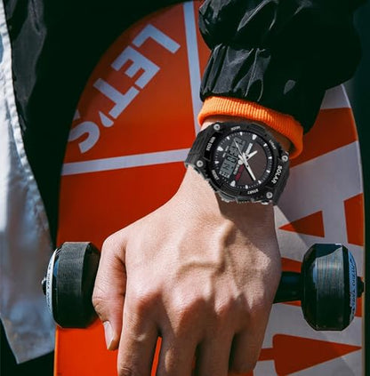 FANMIS Men Sports Outdoor Watch Analog Digital Multifunctional Black Watch - color: Black