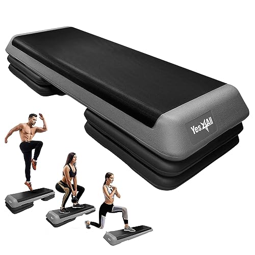 Yes4All Adjustable Workout Aerobic Exercise Step Platform Health Club Size with 4 Adjustable Risers Included and Extra Risers Options - color: A. Grey/Black
