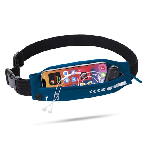 USHAKE Slim Running Belt for Women Men-Runners Phone Holder Fanny Pack, Adjustable, Bounce Free Waist Pouch bag for Workout, Money Belt, Run Gear Accessories Navy Blue - color: Navy Blue