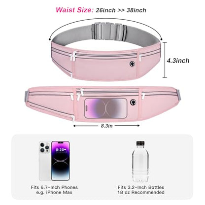 Slim Running Belt for Women Men,Runners Fanny Pack Phone Holder,Money Belt,Running Gear Accessories,with 3 Pockets (Jet Pink) - color: Jet Pink