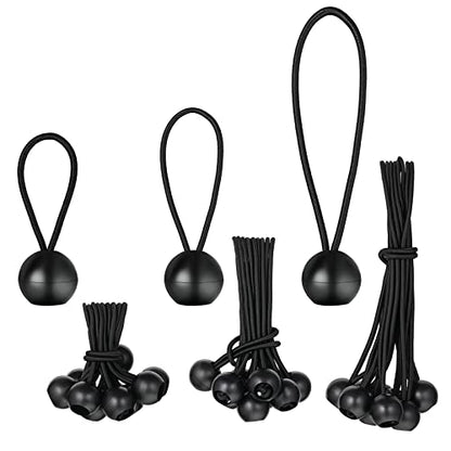 30 Pcs 3 Sizes Ball Bungee Cords, 4, 6, 9 Inch Black Tarp Canopy Cords Heavy Duty Tie Down Bungee Balls for Camping, Tents, Shelter, Gazebo, Cargo, Holding Wire and Hoses