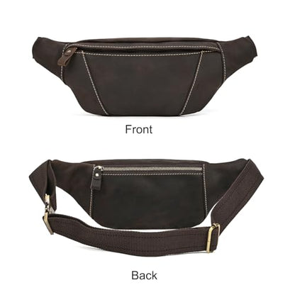 LUUFAN Men's Leather Fanny Pack Adjustable Waist Bag Hip Bum Belt Slim Purse Bag Cell Phone Pouch for Sport Travel Hiking, Dark Brown - color: 1034-Dark Brown