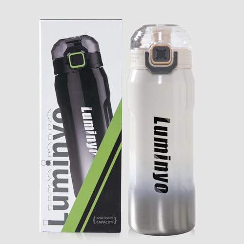 Insulated Stainless Steel Water Bottle with Strap & Lock Lid – Leakproof Vacuum Flask, Double Wall Thermal BPA - Free Sports Bottle for Gym, Travel & Office, 22 OZ (White) - color: White