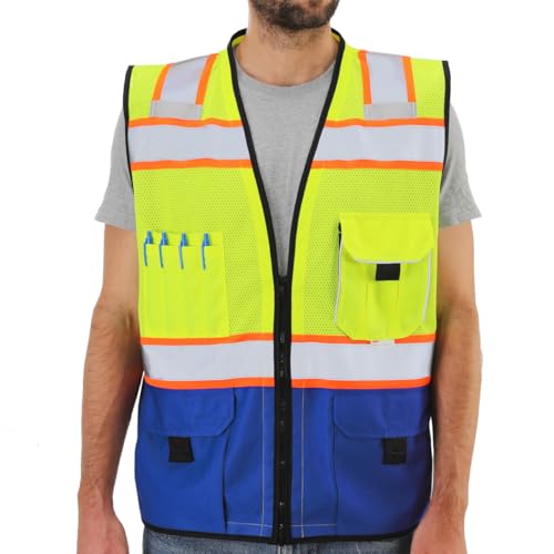 Dib Safety Reflective Safety Vest Made with 3M Tape, Yellow and Blue XL - color: Yellow & Blue, size: X-Large
