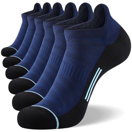 FITRELL Men's 6 Pack Ankle Running Socks Low Cut Cushioned Athletic Sports Socks 7-9/9-12/12-15 - color: Navy Black, size: 7-9