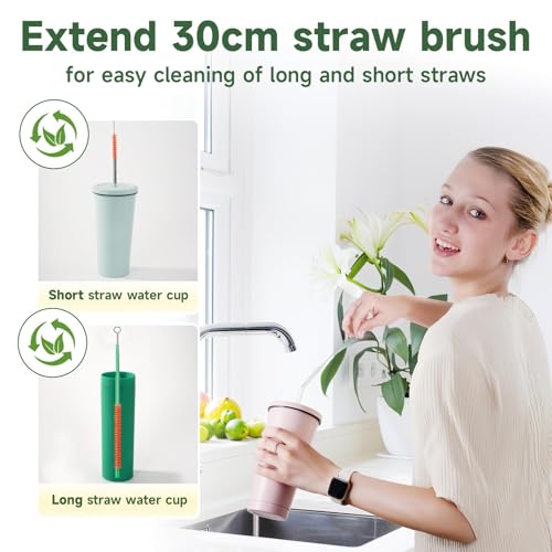 9PCS Reusable Long Colored Straw Cleaner Brush Set 12" Bendable