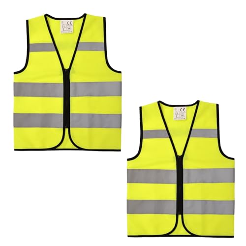 Yellow Kids Safety Vest, Hi Vis Toddler Construction Vest, XS 2 Pack - color: Neon Yellow（zipper-2pc）, size: X-Small