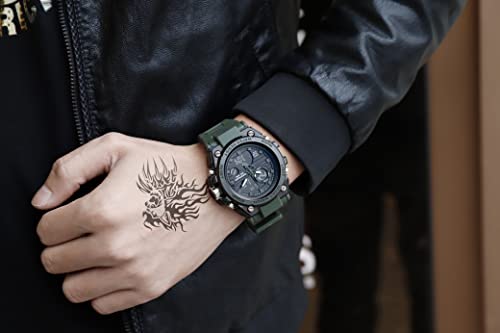 AIMES Men's Watches Sports Outdoor Waterproof Military Watch LED Date Alarm Stopwatch Multi-Function Tactics Big Face Wristwatch for Men - color: Green
