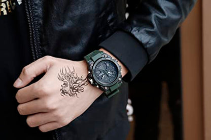 AIMES Men's Watches Sports Outdoor Waterproof Military Watch LED Date Alarm Stopwatch Multi-Function Tactics Big Face Wristwatch for Men - color: Green