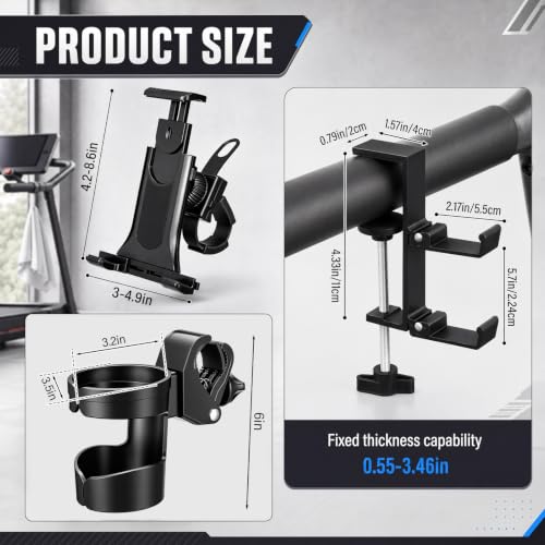 3 Pcs Treadmill Accessories Black Set Universal Tablet Holder Foldable Towel Rack and Cup Holder for Treadmills Exercise Bikes Ellipticals Home Gym Fitness Equipment