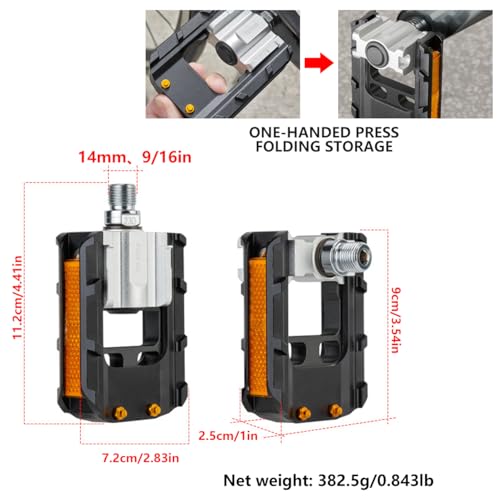 Folding Bike Pedals, All Aluminum Alloy Non-Slip Bike Pedals - color: Upgraded Black