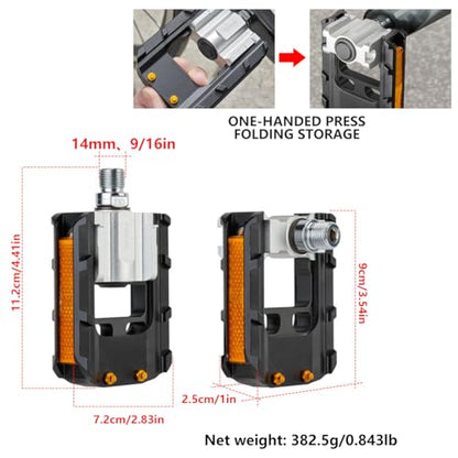Folding Bike Pedals, All Aluminum Alloy Non-Slip Bike Pedals - color: Upgraded Black