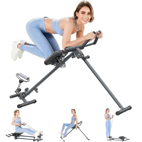 4-in-1 Rowing Machine, Ab Machine – Foldable Full Body Workout Equipment with Resistance Bands for Home Cardio, Strength, and Core Training – Black