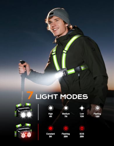 Zewdov 800LM Ultra Bright Running Lights for Runners, 7 Modes & 360° Reflective Running Gear, IPX4 Waterproof, 45° Adjustable Rechargeable Running Light for Walking/Hiking/Cycling/Working/Jogging