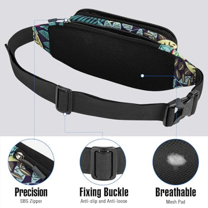 WATERFLY Fanny Pack Waist Bag: Small Hip Pouch Bum Bag Fannie Pack Phanny Fannypack Waistpack Bumbag Beltbag Sport Slim Fashionable for Jogging Hiking Hiker Woman Man - color: Blue Leaves