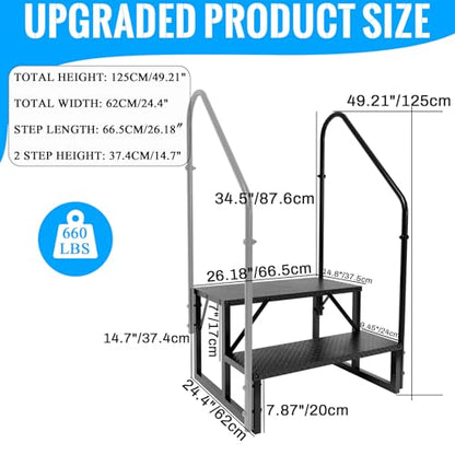 RV Step Stool, 2 Step Ladder, Hot Tub Steps with 2 Handrails, Heavy Duty Ladder Shelf Bookcase, 5th Wheel RV Mobile Home Stairs for Camper/Porch/SPA Pool/Pet Stairs(1 Pack) - size: 2 Step-2