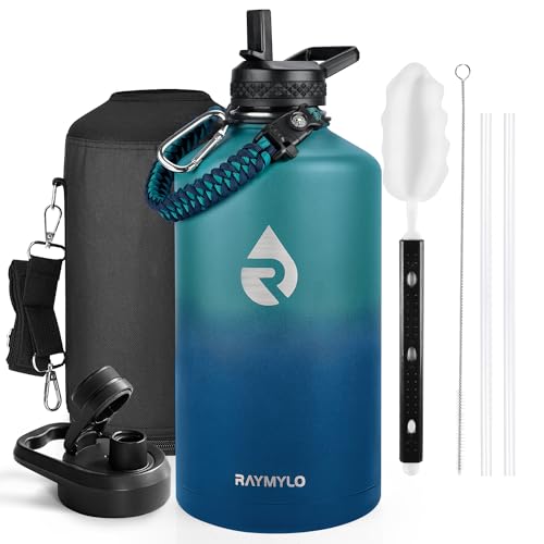 RAYMYLO One Gallon Water Bottle Insulated 128 oz, Stainless Steel - color: Cyan Blue, size: 128 Ounces