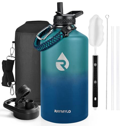 RAYMYLO One Gallon Water Bottle Insulated 128 oz, Stainless Steel - color: Cyan Blue, size: 128 Ounces