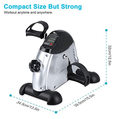 Mini Exercise Bike, himaly Under Desk Bike Pedal Exerciser Portable Foot Cycle Arm & Leg Peddler Machine with LCD Screen Displays - color: Silver and Black