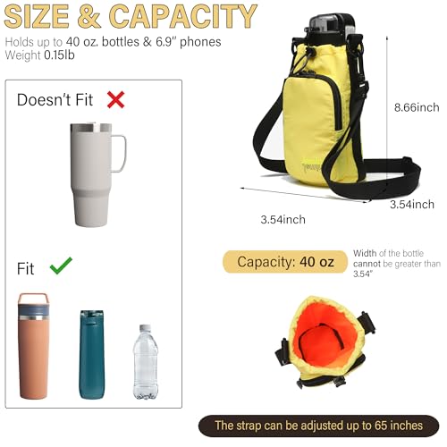 JEMINAL Water Bottle Sling Crossbody Bag with Strap, Small Cross Body Sling with Pockets for 20-40 oz Water Bottle, Keys, Cash, Phone - color: Yellow