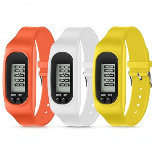 Kenning 3 Pcs Walking Running Pedometer Watch - color: Orange,Yellow,White