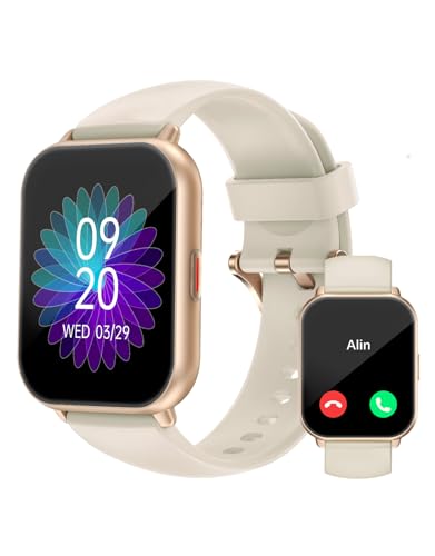 RUIMEN Smart Watches for Women Men (Answer/Make Call, 2 Bands), 1.8", Cream - color: Black-gold