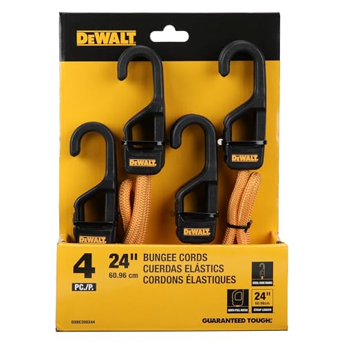 DEWALT 24" Premium Round Bungee Cords, Interlocking Quick-Pull Notch, 4-PK - size: 24"