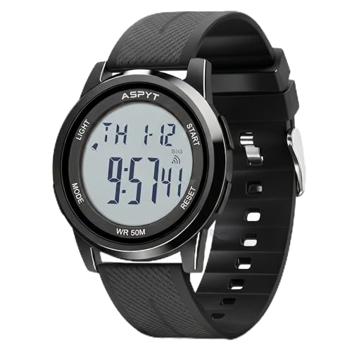 Men Digital Watch, Thin Running Sports Waterproof Outdoor LED Screen Large Face Black Wrist Watches with Back Light Alarm Date Stopwatch for Men Women Kids Boys