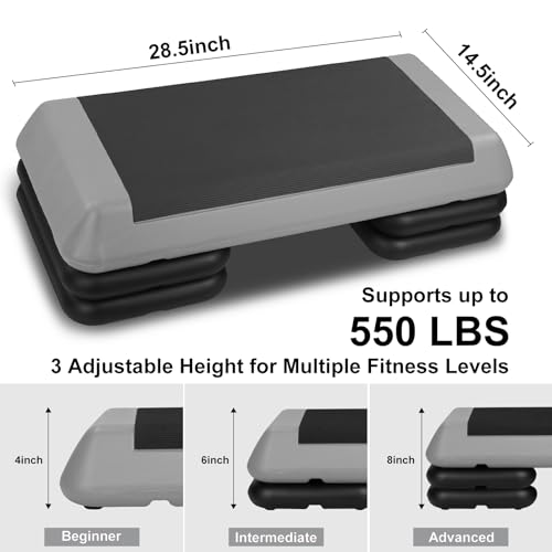 Exercise Workout Aerobic Step Platform Trainer, 28.5" Aerobic Stepper with 4"-6"-8" Adjustable Height Risers