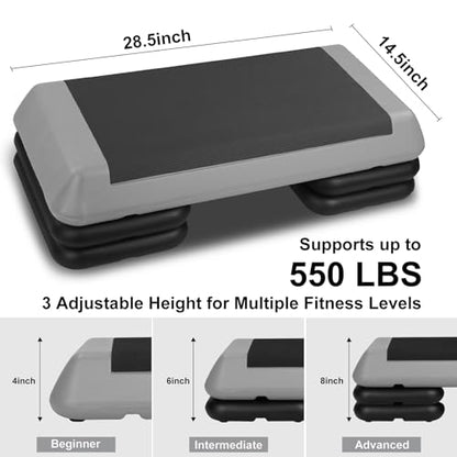 Exercise Workout Aerobic Step Platform Trainer, 28.5" Aerobic Stepper with 4"-6"-8" Adjustable Height Risers