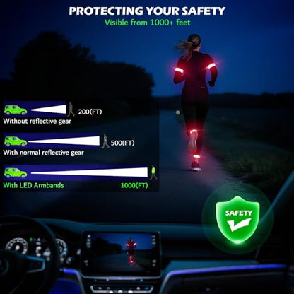 LED Armband Rechargeable for Running(2 Pack),Light Up Arm Bands for Night Walking,Running Lights for Runners,High Visibility Reflective Running Gearr for Night Safety Light Up Wristbands - size: Red