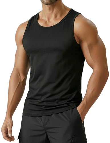 PINSPARK Men's UPF 50+ Quick Dry Tank Tops Athletic Muscle Tee - color: Black, size: Small