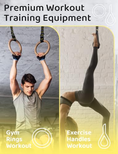GHB Gymnastic Rings Wooden Gym Rings 1.25" - style: 32mm Rings & Carabiner Numbered Straps Set