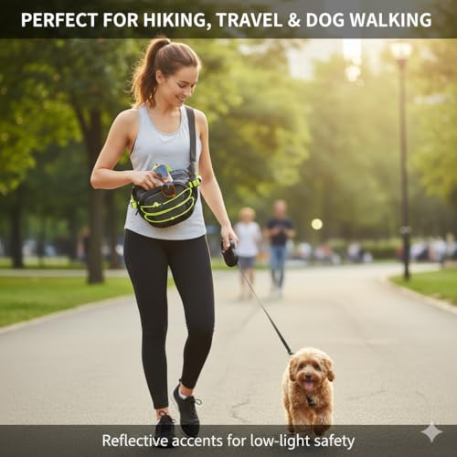 Large Capacity Fanny Pack for Men Women, 6-Pocket Crossbody Belt Bag for Hiking Dog Walking Travel, Fits Large Phones & Essentials, Water-Resistant Waist Pouch with Reflective Bungee