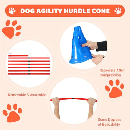 Garvee Dog Agility Hurdle Cone Set — 12 Cones & 6 Rods, Adjustable Height