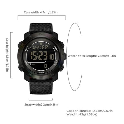 findtime Step Counter Watch No Phone Needed Pedometer for Walking Mens Women's Digital Watches with Calories Distance Alarm Countdown Timer Nylon Strap Black