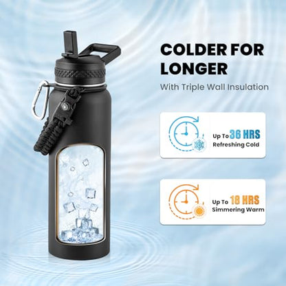 RAYMYLO Insulated Water Bottle 40 oz, Triple Wall Vacuum Stainless Steel - color: Magic Black, size: 40 Ounces