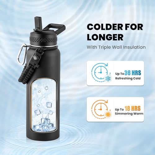 RAYMYLO Insulated Water Bottle 40 oz, Triple Wall Vacuum Stainless Steel - color: Magic Black, size: 40 Ounces