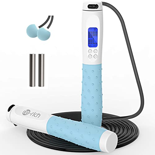 Jump Rope, Weighted Jump Rope for Fitness, Skipping Rope with Counter - Heavy Handles, Adjustable Length - Cordless Jumping Rope for Men Women Kids Fitness Exercise Training - color: White+Blue