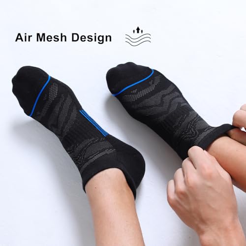 FITRELL Men's 6 Pack Ankle Running Socks Low Cut Cushioned Athletic Sports Socks 7-9/9-12/12-15 - color: Black+blue, size: 9-12