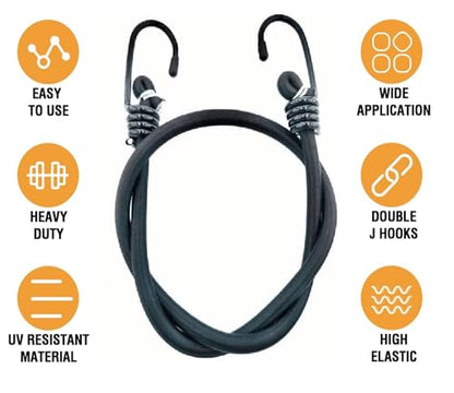 27Inch Bungee Cords Heavy Duty Outdoor by Garloy,Black Bungee Cords Onboth Ends with Hooks,Durable Rubber Canopy Ties Ideal for Tarps Tents Wire Racks and Other Camping Accessories (5Pack, 6MM)