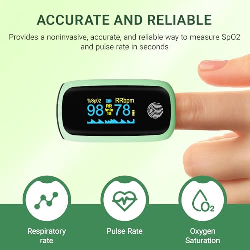 Fingertip Pulse Oximeter, Finger-Touch Fast SpO2 Reading Accurate Pulse Oximeter Green with Alarm for Adults Blood Oxygen Saturation Monitor with Silicone Cover