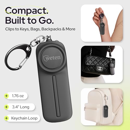 Personal Safety Alarm Keychain for Women, 3 Pack, 130dB Siren, LED Light - color: G - Black&Pink&Blue