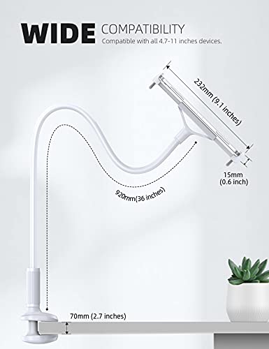 Lamicall Gooseneck Tablet Holder Mount Bedside Flexible Arm Full Adjustable - color: White