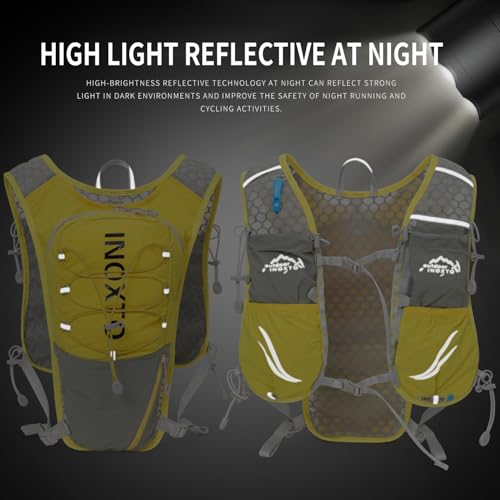 IX INOXTO Running Vest for Women Men, Adjustable Chest Straps Running Hydration Vest with 500ml Soft Flask, Lightweight Breathable Reflective Hydration Backpack for Hiking - color: yellow with 500ml