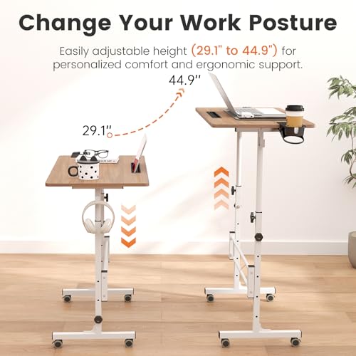 Hadulcet Small Standing Desk with Wheels, Rolling Desk Adjustable Height - color: Oak, size: 31.5"